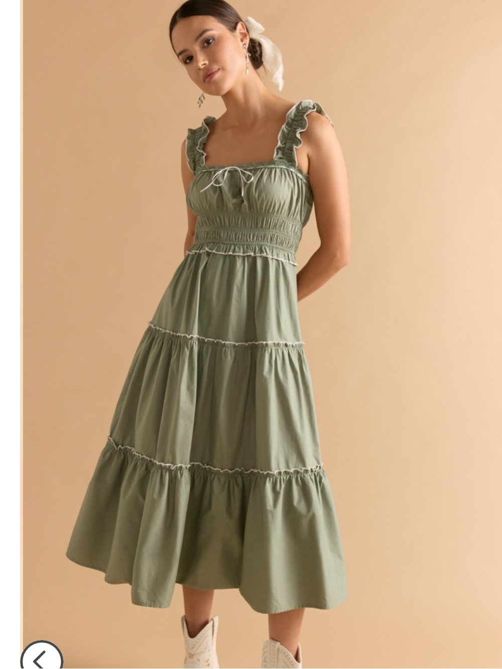 Francesca’s Olive Green Ruffle Tiered Midi Dress NWT Women’s Medium Cottagecore